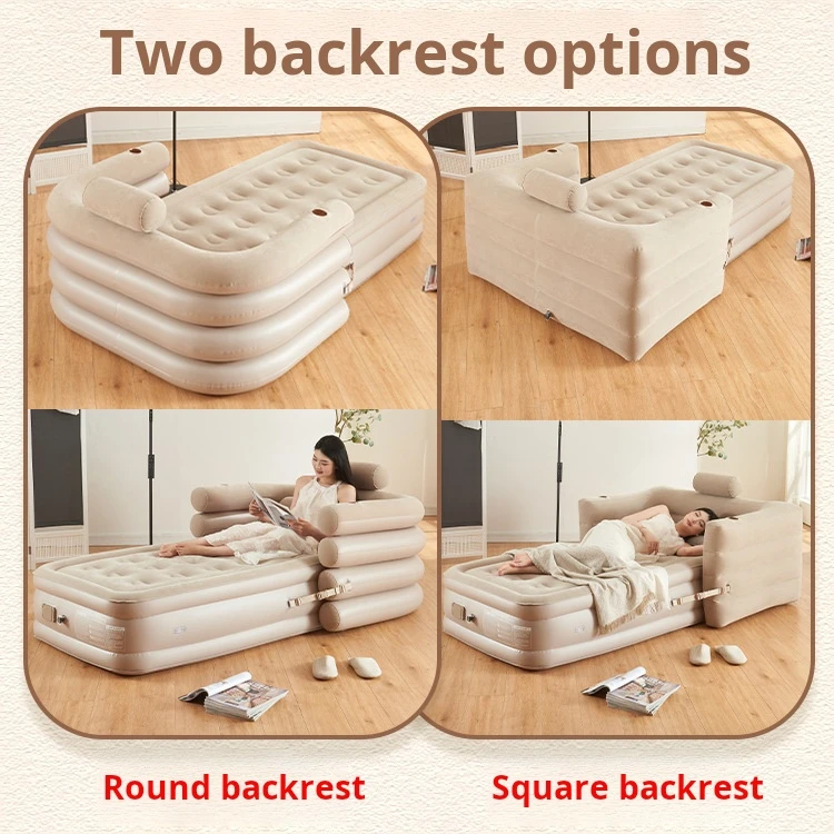 Light Grey Double Low Bed Without BackrestFlocking Inflatable Bed Thickened  Chair Tent Sleeping Mat Home air Cushion