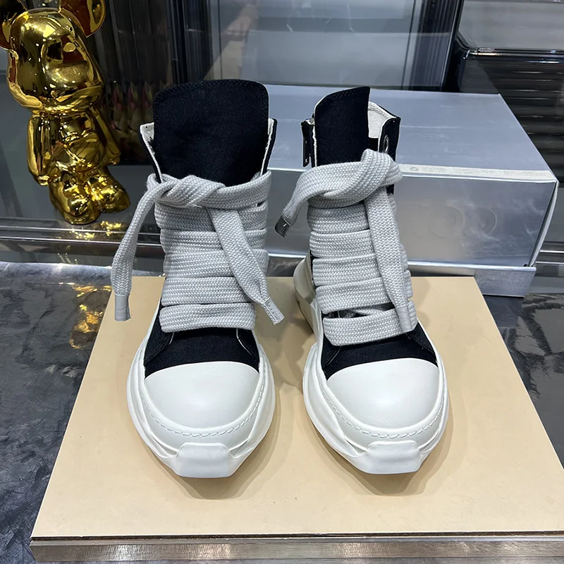 Dekherw Original High Top  Ankle Canvas Shoes Men Thick Sole Jumbo Lace Up Women Flats Sneakers Luxury Designer Sneaker Ro Boots