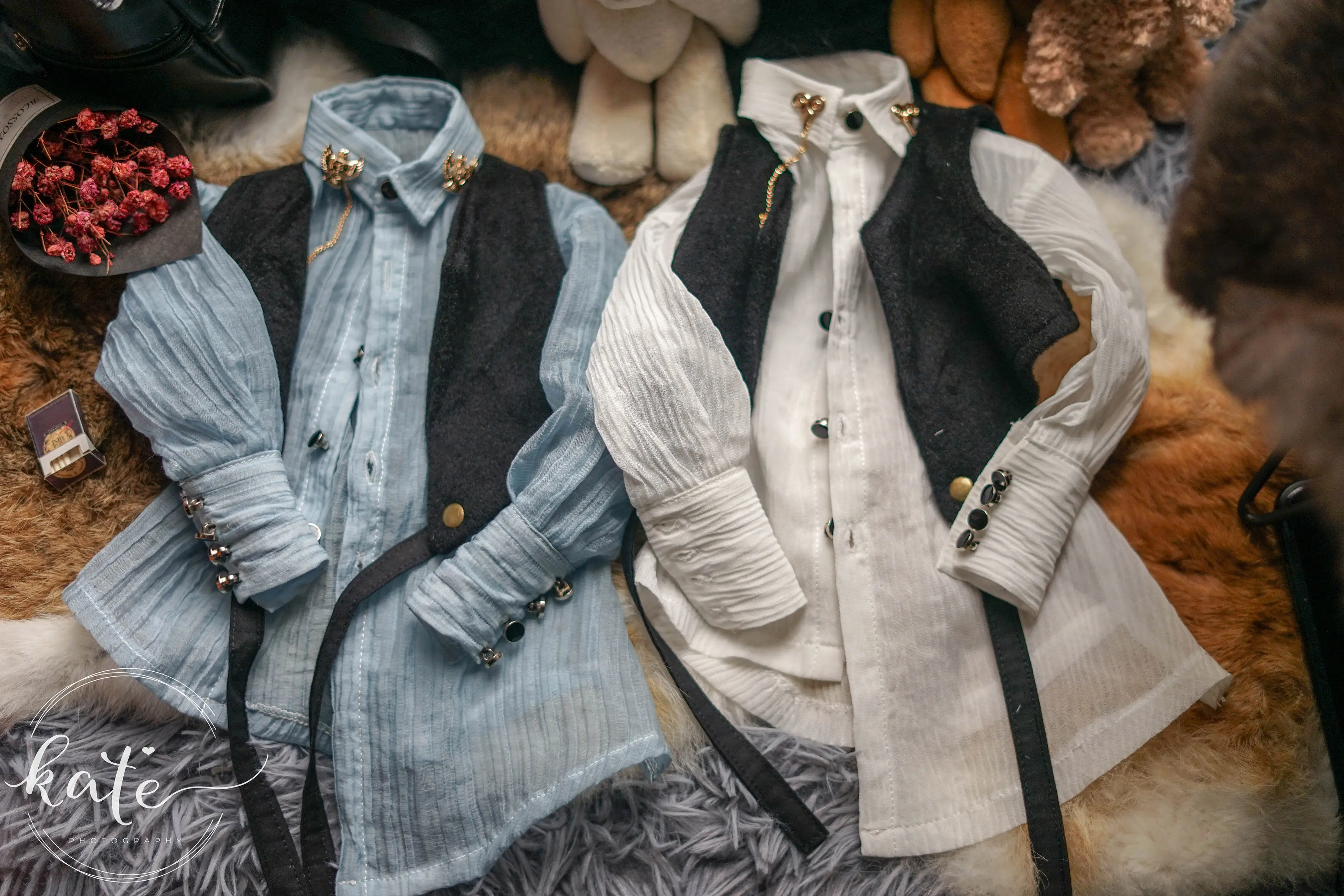 D03-P421-1 子供手作りおもちゃ 1/4 1/3 叔父人形 DD BJD/SD 13 17 popo68 アクセサリー黒白ベストシャツスーツ 2 ピース/セット