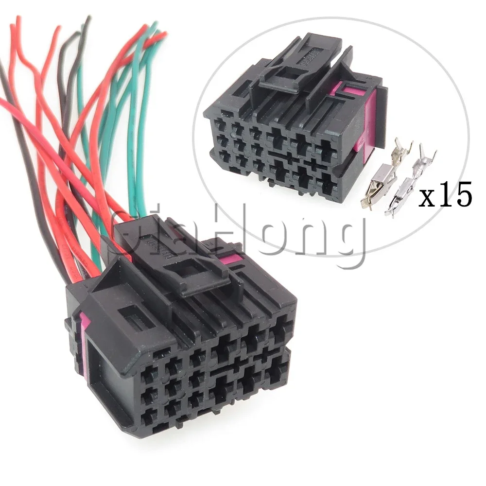 1 Set 15 Ways Parts 1J0 962 615 1J0962615 AC Assembly Auto ECU Cable Socket For VW Automobile Computer Board Unsealed Connector