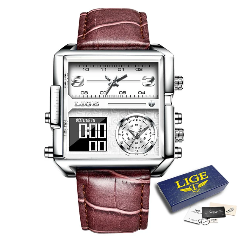 LIGE Neue Top Marke Luxus Mode Männer Uhren Gold Stahl Sport Platz Digital Analog Große Quarzuhr für Mann relogio masculino
