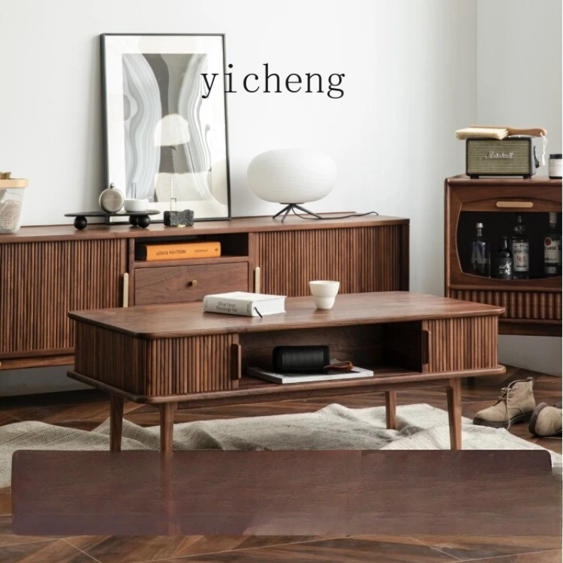 

ZKsolid wood coffee table living room household small modern simple tea table light luxury drawer coffee table cabinet