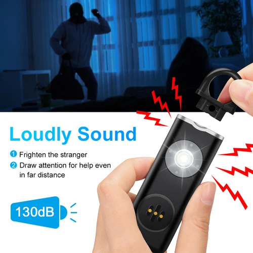 Imagen 2 del producto Hollarm Alarma personal de autodefensa para mujeres, niños, ancianos Sirena de 130 dB Alarma de llavero recargable ruidosa con luz LED