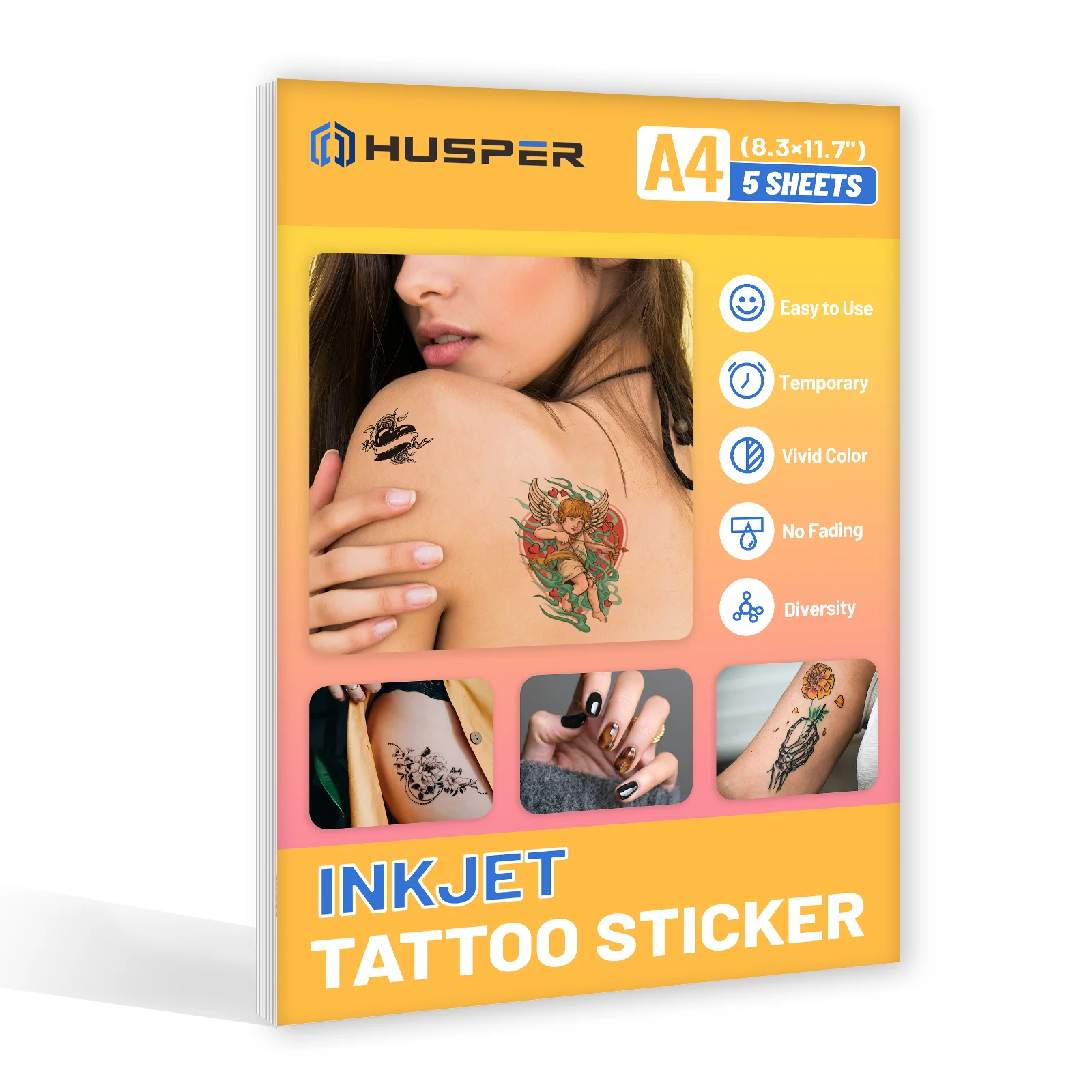 

5 Sheets A4 Size Tattoo Sticker Paper, Waterproof Temporary Clear Printable Tattoo Transfer Paper, 8.3×11.7", Inkjet Printing