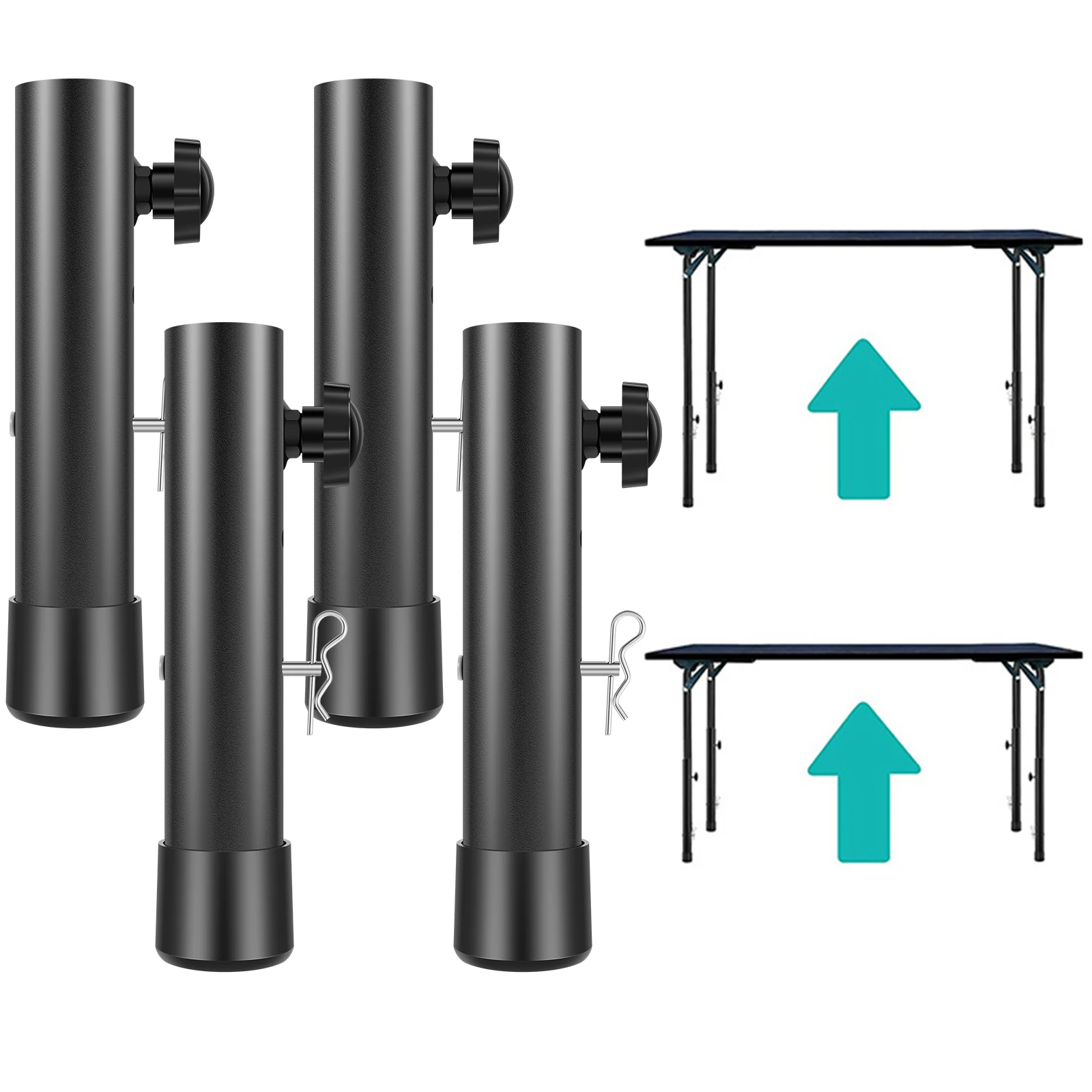 HORIALENCE 4-Pack Adjustable Steel Table Leg Extenders – Furniture Height Extensions For Desks, Workbenches, Tables – Straight Or Curved Legs, Rubber Feet, 7.86" Height, Sturdy & Portable