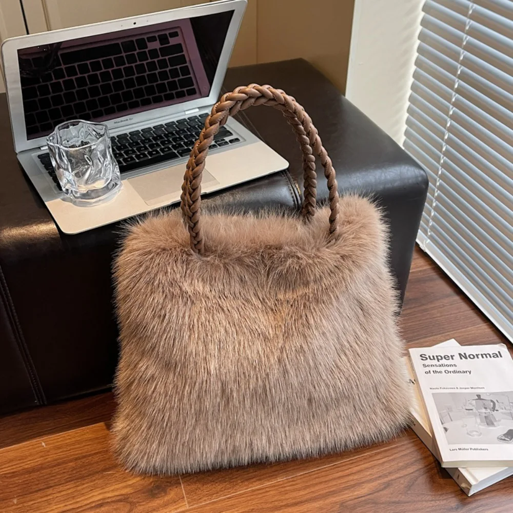 

Fashion Furry Shoulder Bag Autumn Winter Tote Handle Bag Large Capacity Storage Bags Women Handbag