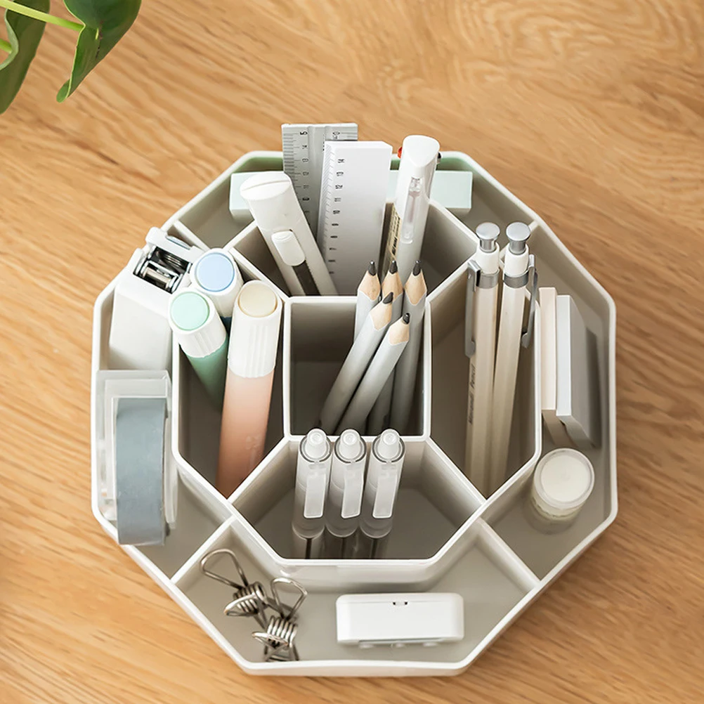 

Rotating Pen Holder Large Capacity White Plastic Desk ganizer Office Student Storage Box Smooth Flat Bottom for rotating
