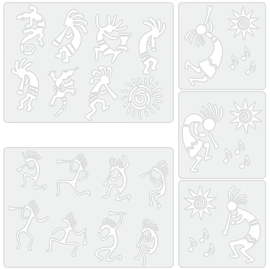 그림용 A4 및 6인치 Kokopelli 스텐실 1세트 - 벽 목재 셔츠 가방 DIY 장식용 부족 스타일 템플릿