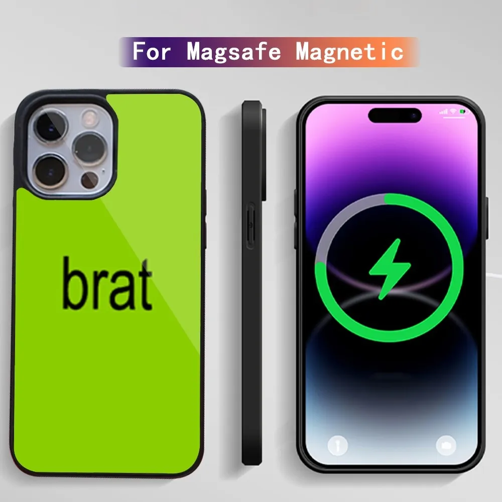 BRAT Charli XCX UK Singer Phone Case For iPhone 15 14 13 12 11 Plus Pro Max Magsafe Magnetic Wireless Charging