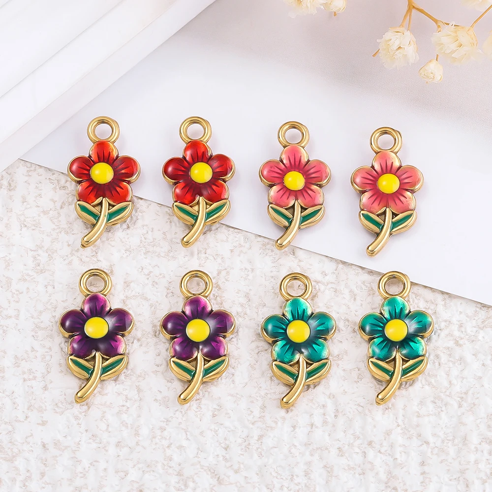 

2Piece Stainless Steel Colorful Flower Enamel Charms Pendant for DIY Necklace Bracelet Earring Anklet Jewelry Making Supplies