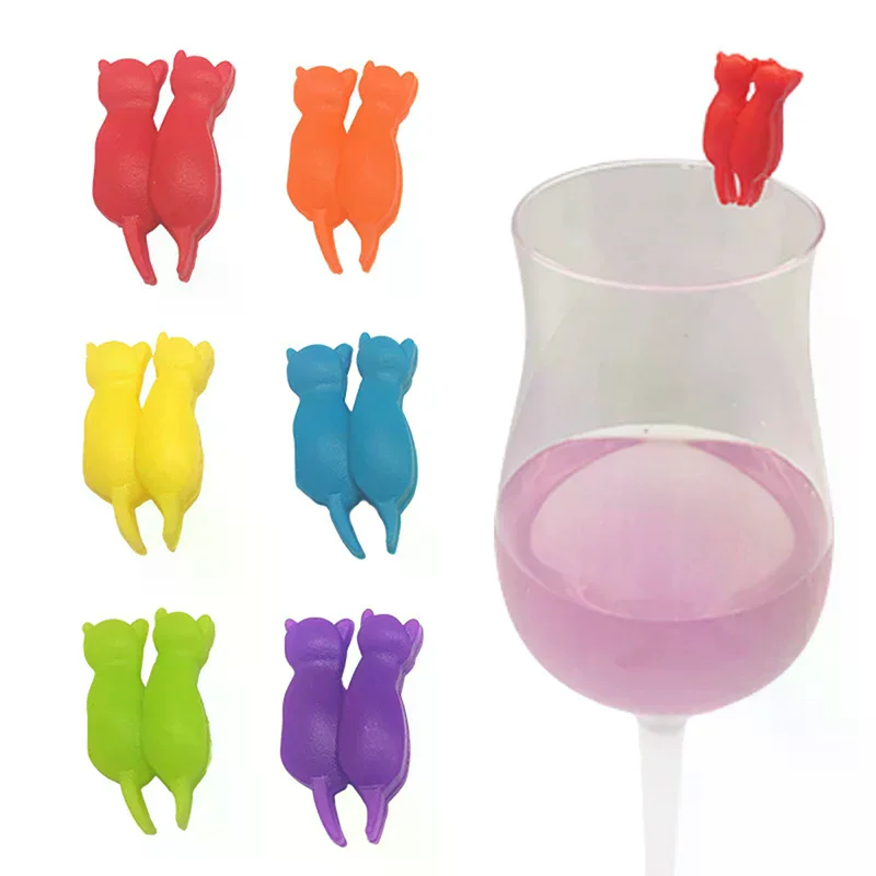 Creative Wine Glass Markers 3D Cat Shape Party Glass Cup Multicolor Silicone Discriminator Kitten Wine Cup Recognizer 6/8/12PCS