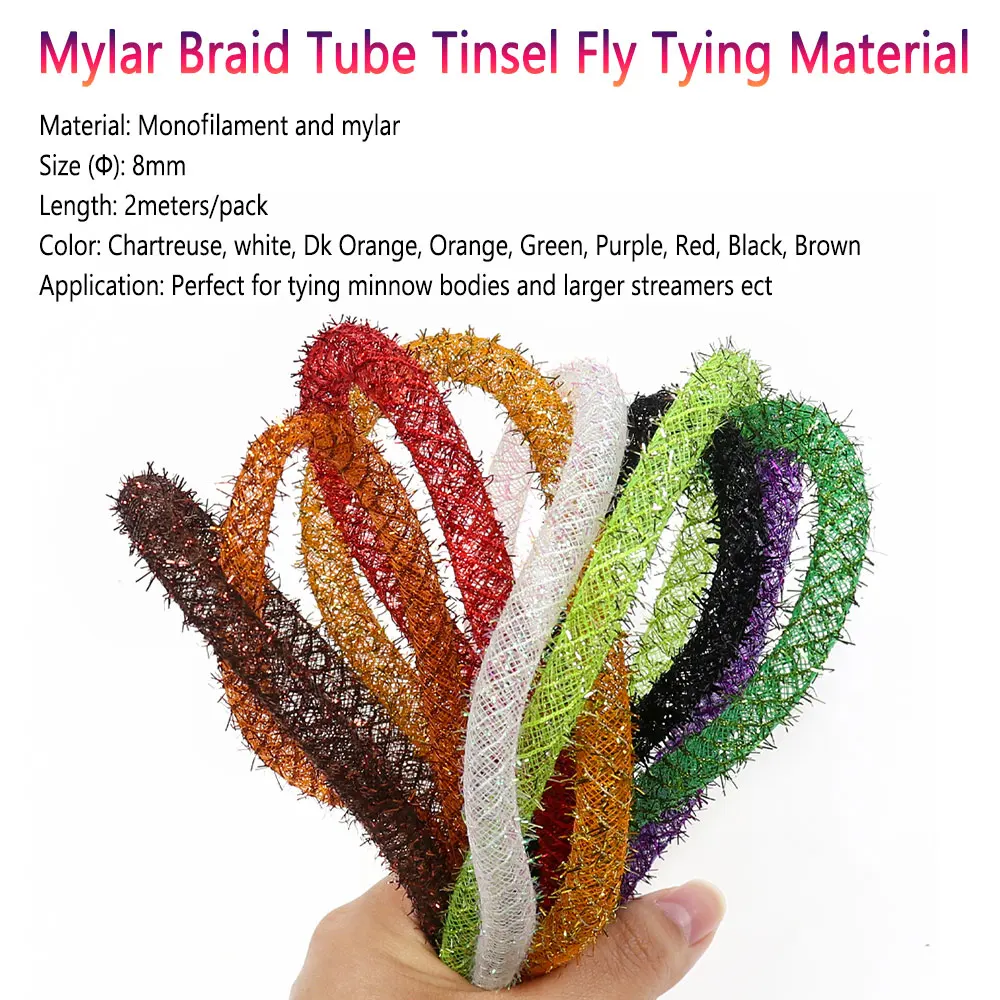 Bimoo 2meters Mylar Braid Tube Tinsel Flashabou Tinsel Mylar Mesh Tube Minnow Streamer Baitfish Fly Tying Material Fishing Lures