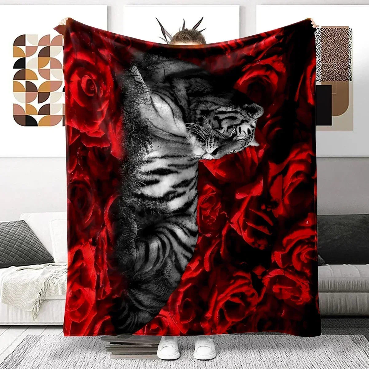 

3D Printed Baby Blanket Tiger Animal Warm Lightweight Soft Plush Flannel Throws Babes Carpet for Sofa Bed Couch Chair Office