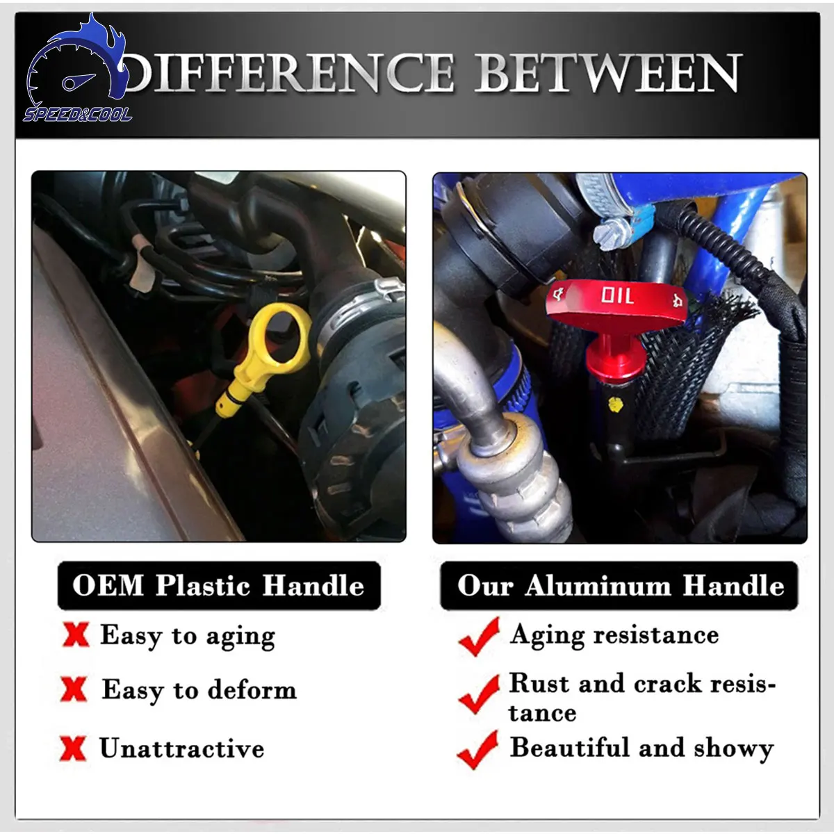 SPEED & COOL Maniglia per astina di livello olio in alluminio billet per motori Ford Dodge Chrysler Jeep RAM V8 Decorazione modifica automatica