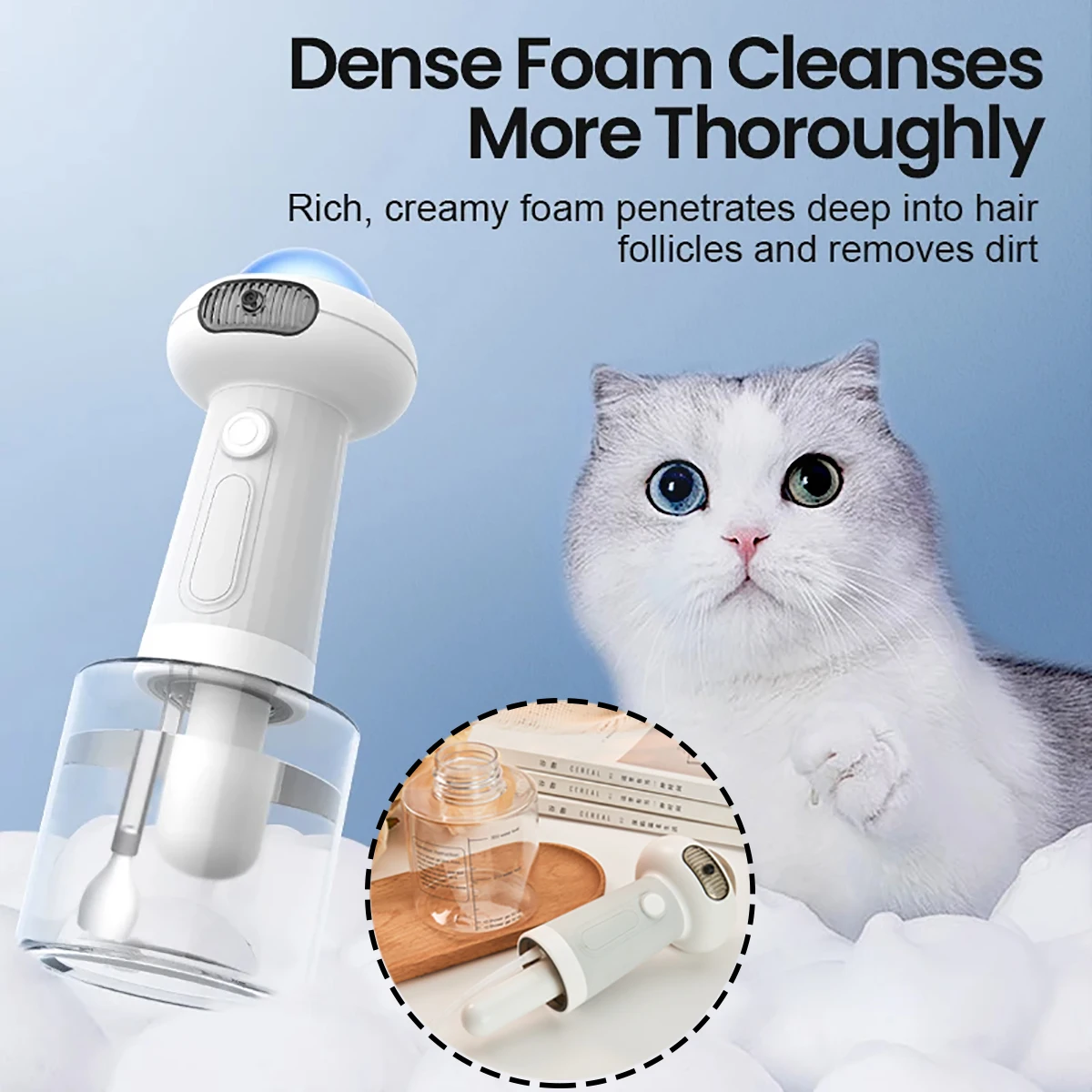 

Automatic Foam Making Machine with Light for Pet USB Charging Smart Cat Soap Dispenser for Pet Rechargeable Shower Accessories