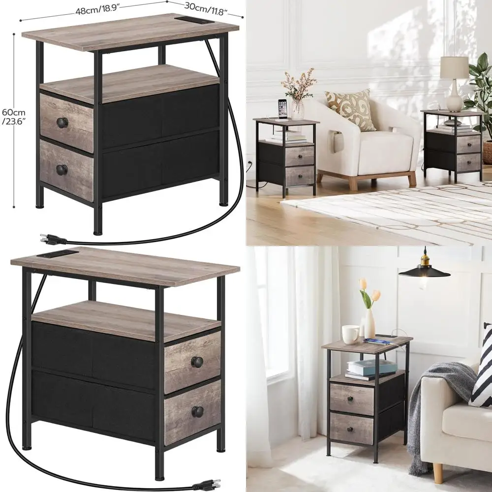 

Тонкая зарядная станция-тумбочка для небольших помещений в гостиной и спальне, цвета серо-бежевый и черный