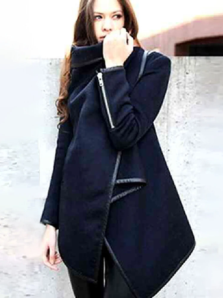 BZVW Women's Vest Pullover Collar Wool Coat Solid Color Zipper Design Irregular Personalized Coats 2024 Autumn New 25A8965