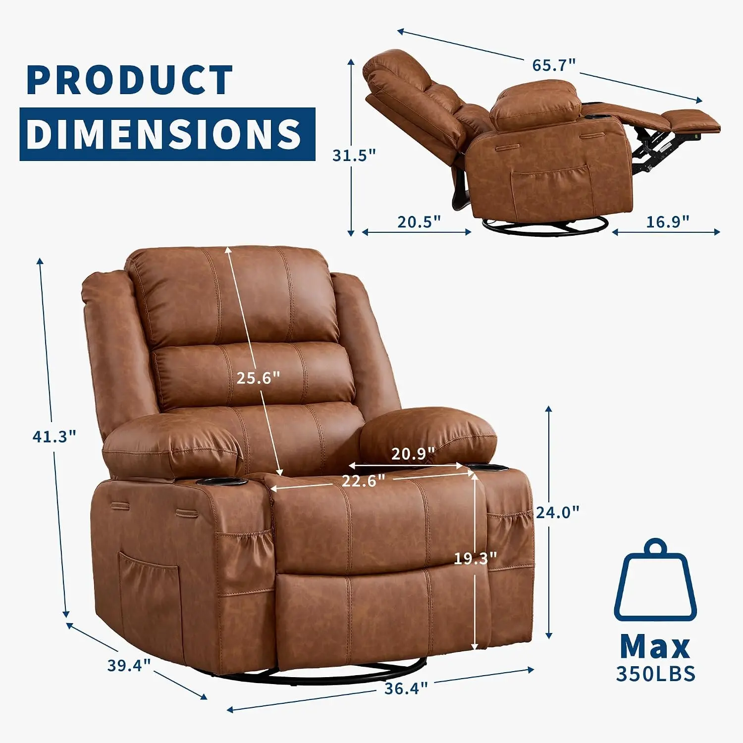 360° Swivel Rocker Recliner for Adults – PU Leather Upholstered Lounge Chair with Sturdy Base, Perfect for Living Room & Home Theater