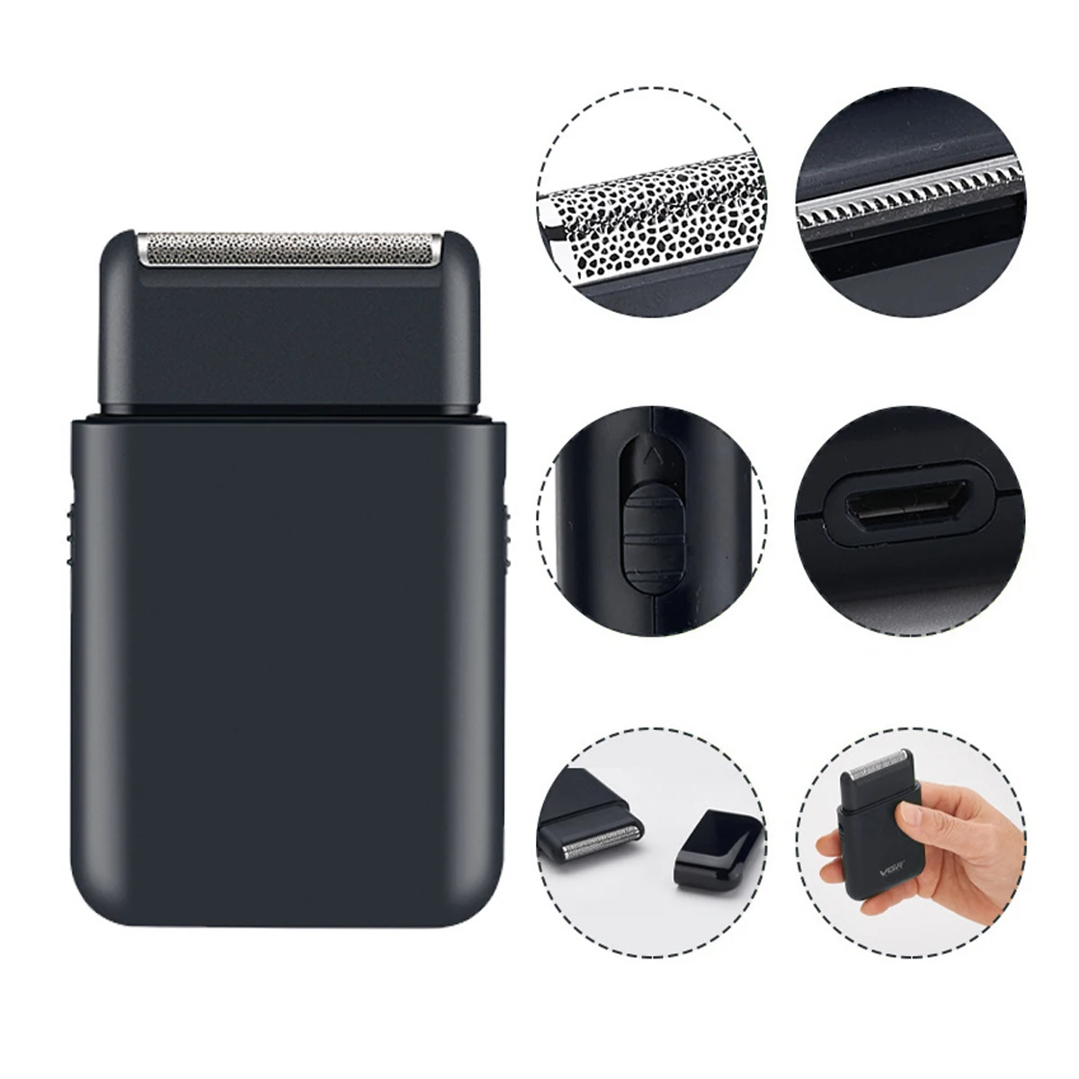 Mini Portable Shavers for Men with Cover Lid Replaceable Shaving Razor  - Black