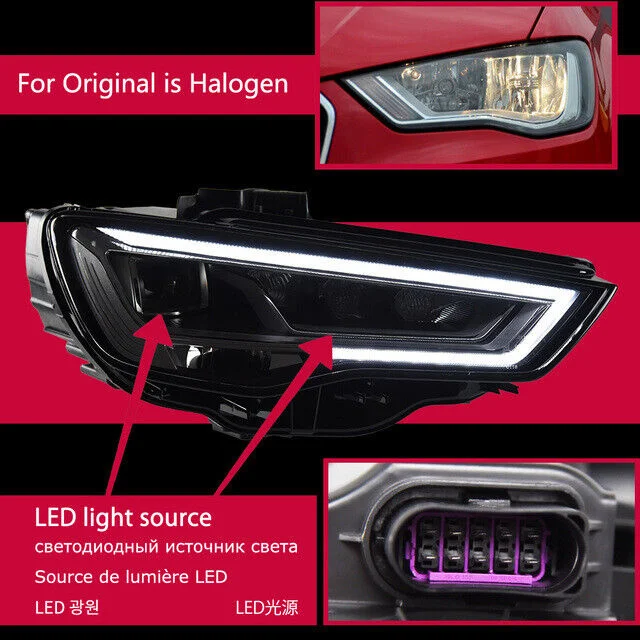 Car LED Headlight Light Assemblies For Audi A3 8V S3 Sedan Sportback 2013-2016 Auto Fog DRL Brake Turn Signal Lamp Plug and Play