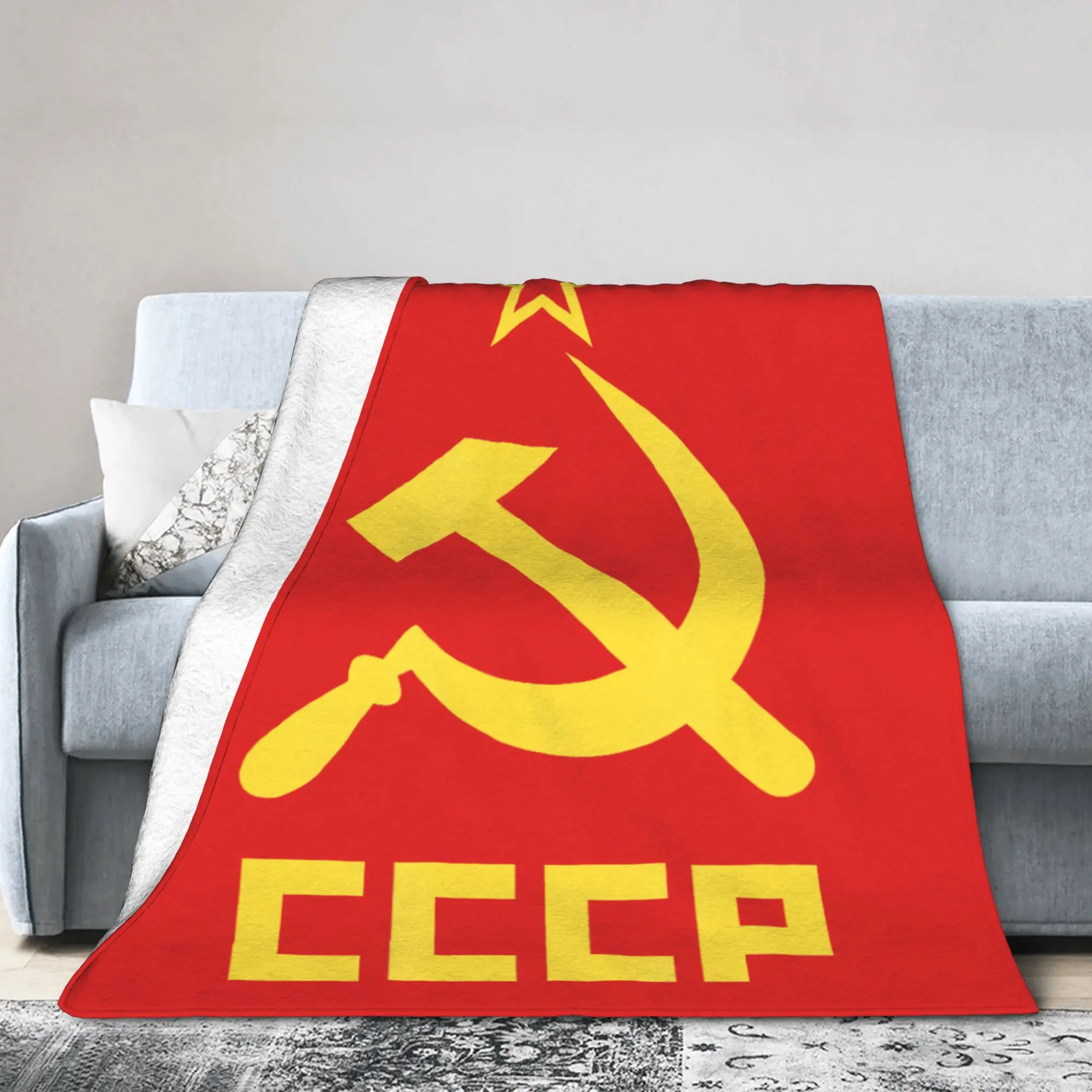 Hammer Sickle Soviet Union CCCP Blankets Flannel Decoration USSR Russian Multifunction Lightweight Bedding Throw Blanket Sofa