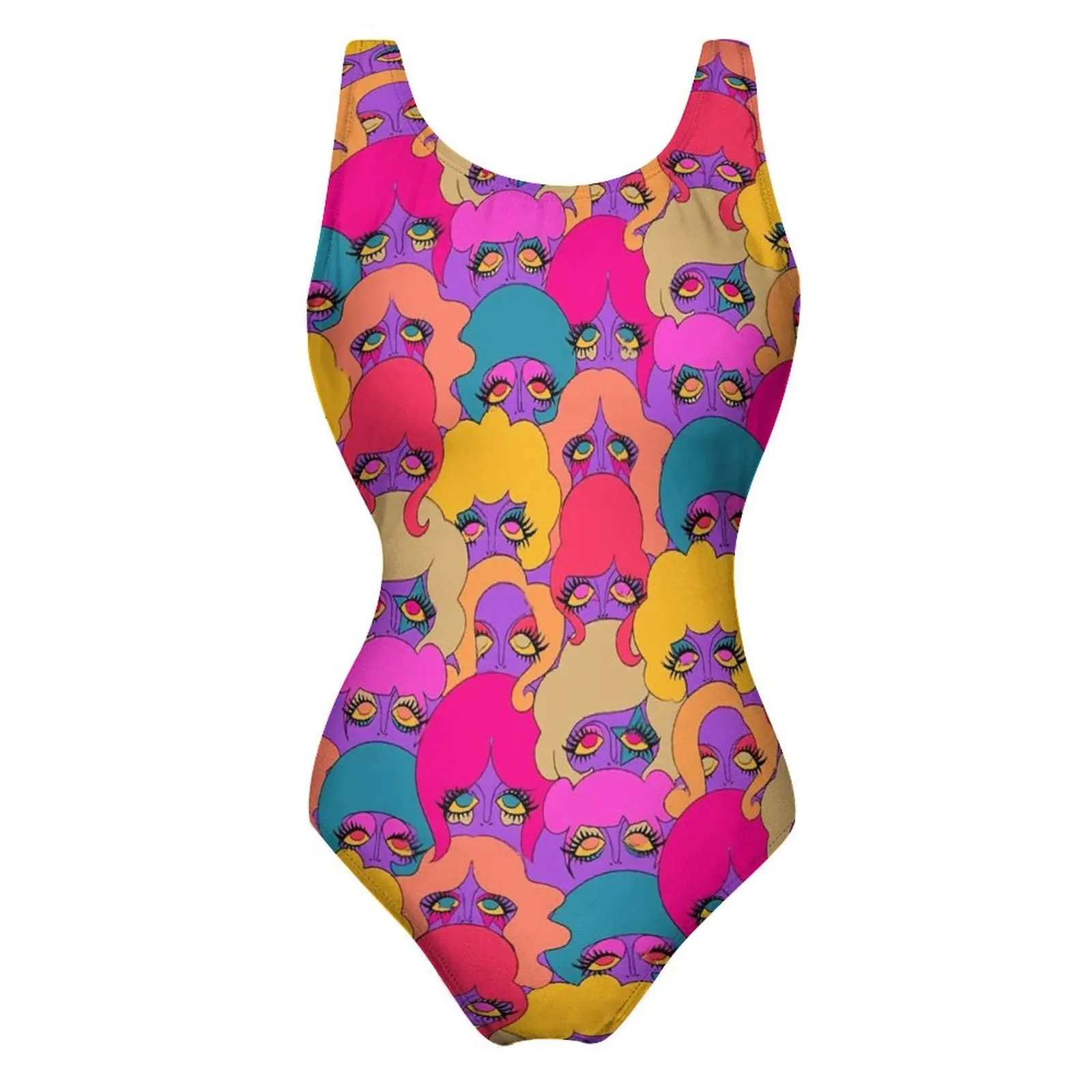 Colorful Ladies Swimsuit Sexy Funky Women Print One Piece Swimwear Push Up Swimsuits Trend Holiday Pool Monokini