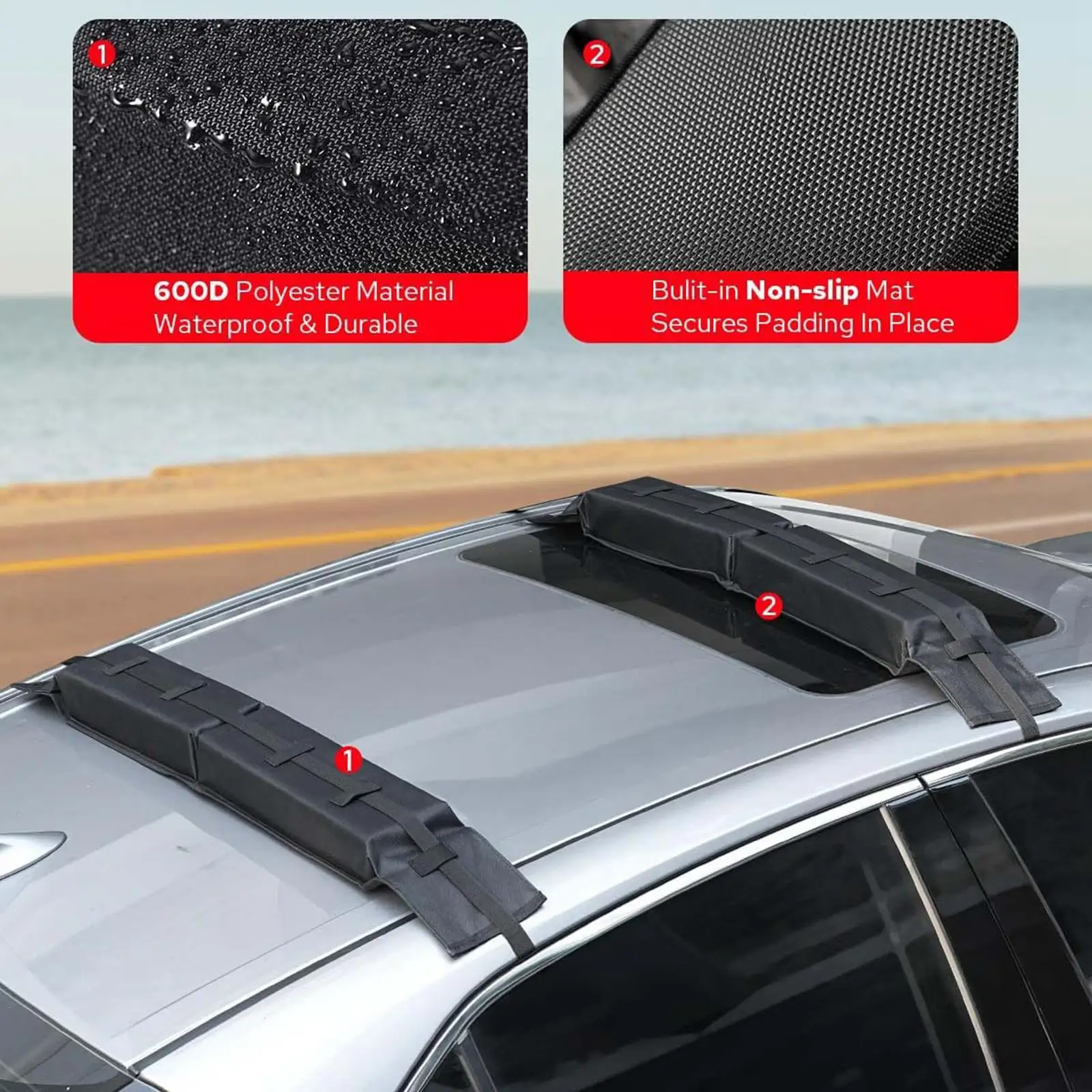 Almohadillas Universales para Portaequipajes de Techo de Automóvil, Sistema de Transporte Portátil de Algodón Perlado para Accesorios de Kayak, Bolsa Inflable para Remos