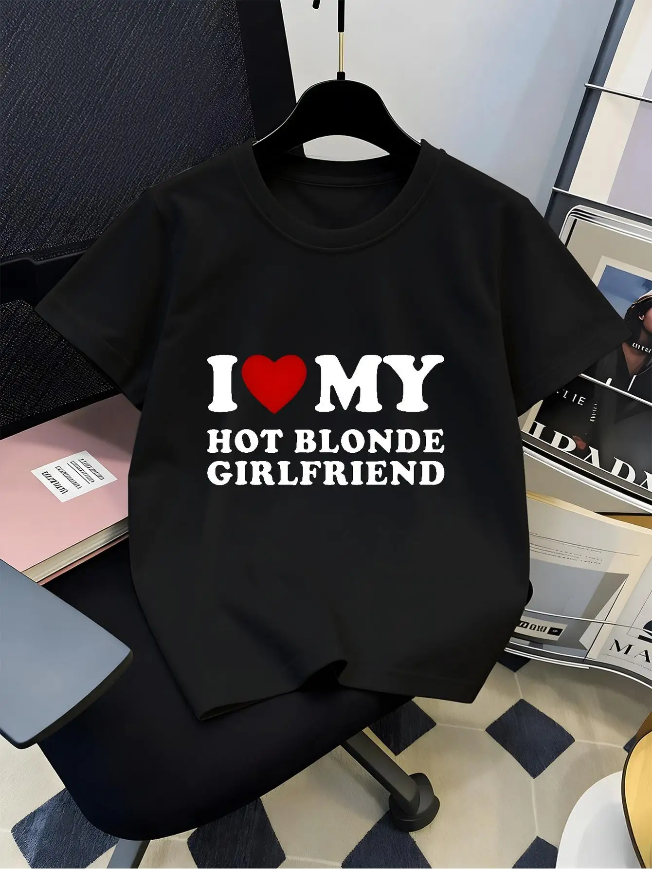 I Love My Hot Blonde Girlfriend Red Heart Letter Graphic Print Family Matching Short Sleeve Tee Boys Girls Kids Casual Tops