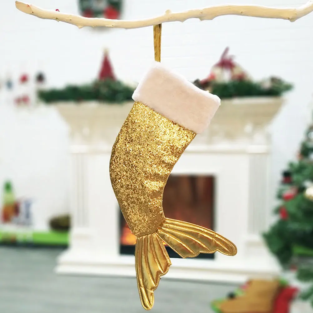 

Christmas Stockings Gift Bag Mermaid Tail Pouch Cloth Comfortable Practical Festival Decoration Tree Fireplace Wall Kitchen
