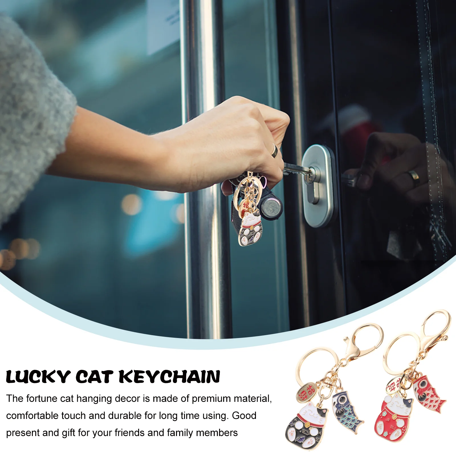 2 Pcs Rings for Women Key Cartoon New Year Themed Keychain Student Good Luck Keyring