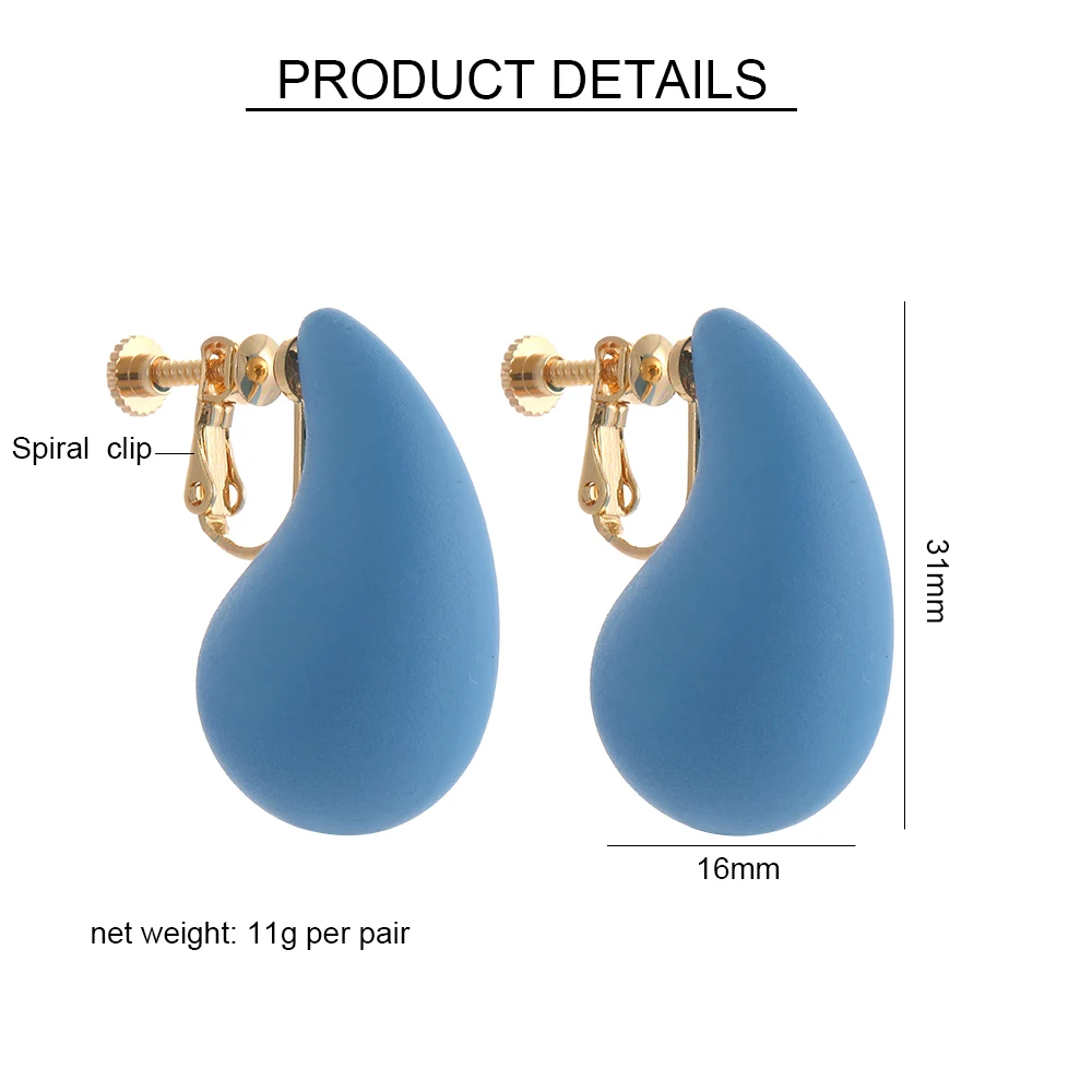 Vintage Chunky Dome Drop Clip on Earrings for Women Golden Glossy Colorful Teardrop Non Pierced Earrings 2023 Trendy Jewelry