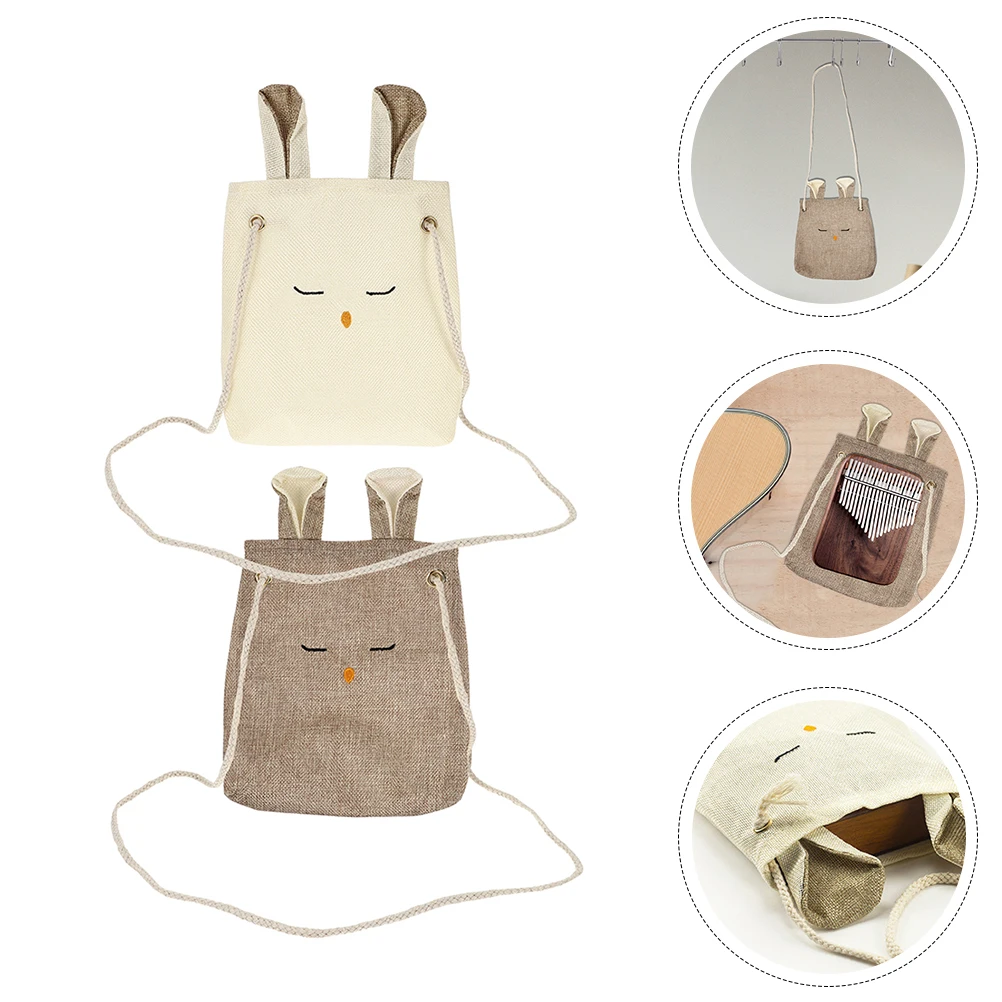 

2 Pcs Mini Thumb Gig Bag Women's Canvas Storage Cloth Portable Kalimba Container