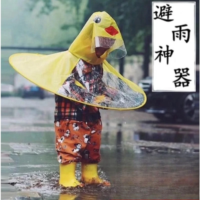 Duck-Shaped Umbrella Hat - Open/Close, Foldable Raincoat-like Poncho with Umbrella, Cute Yellow Duck Design for Fishing, Camping view 2