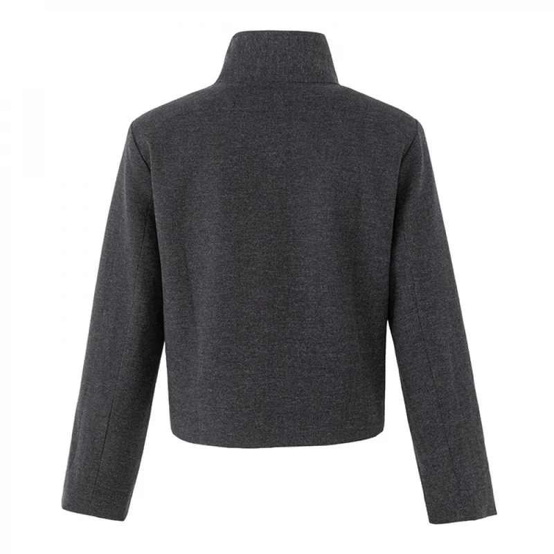 QICHE Women Asymmetric Oblique Placket Short Jacket Stand Collar Pleated Design Long Sleeve Slim Fall Outerwear Coat