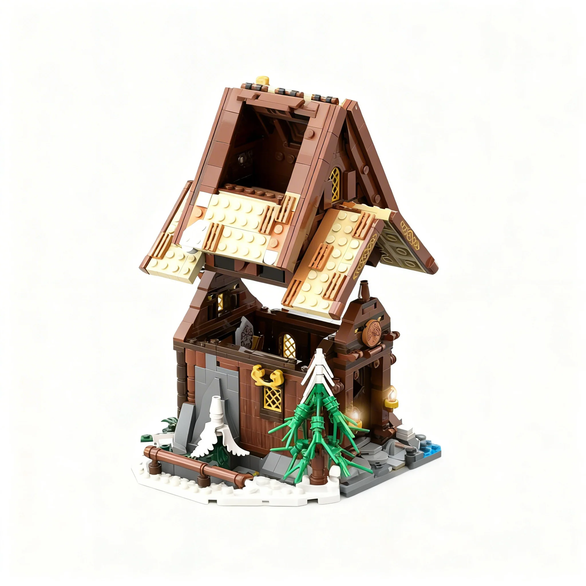 1556pcs MOC Viking Village - Seaside Expansion Vikings Model Building Blocks Toy Collection Education Display Creative Birthday