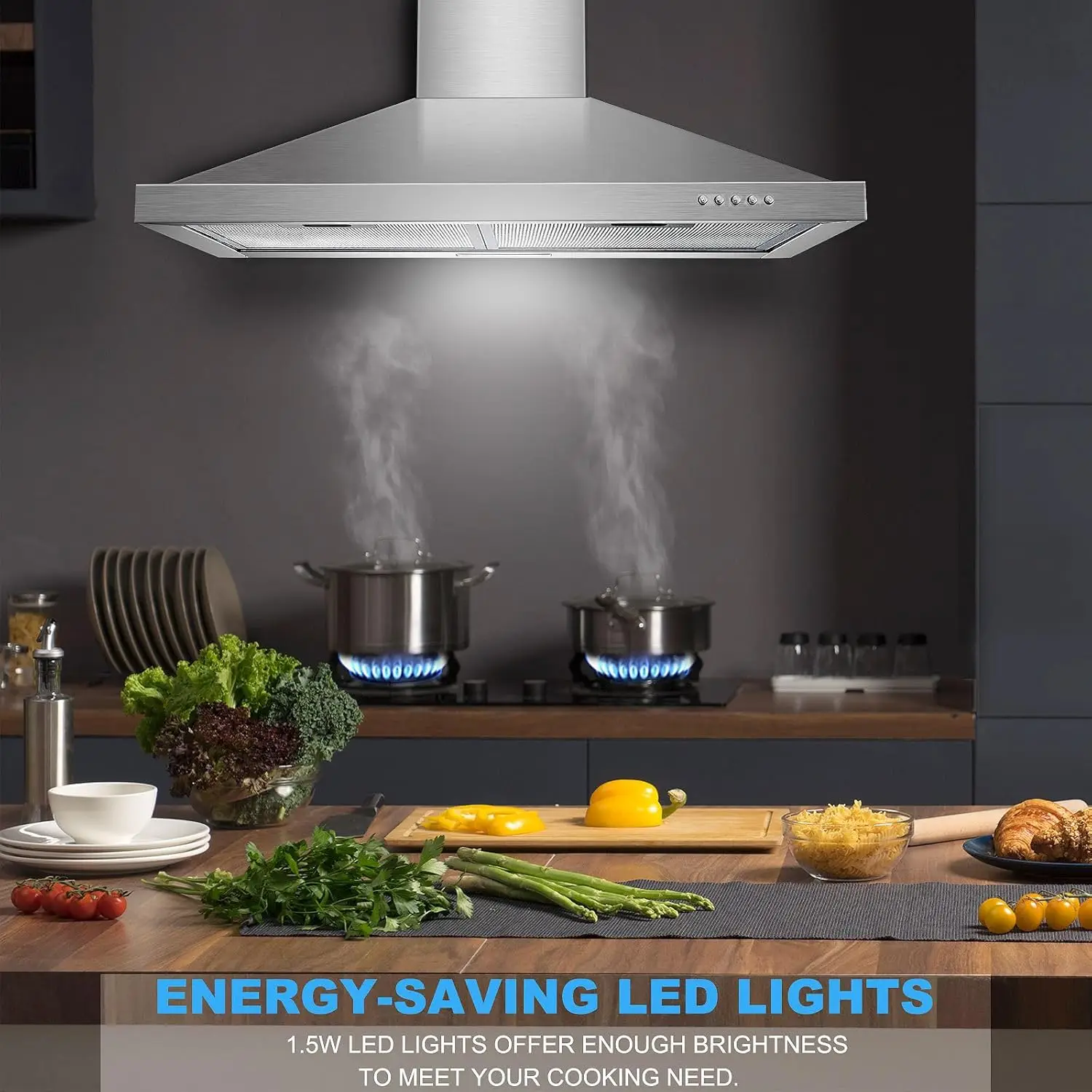 Wall Mount 30 inch 450 CFM Convertible Duct Stainless Steel with Led Bulb 3 Speed Fan Over Stove Range Hood USGD1775A