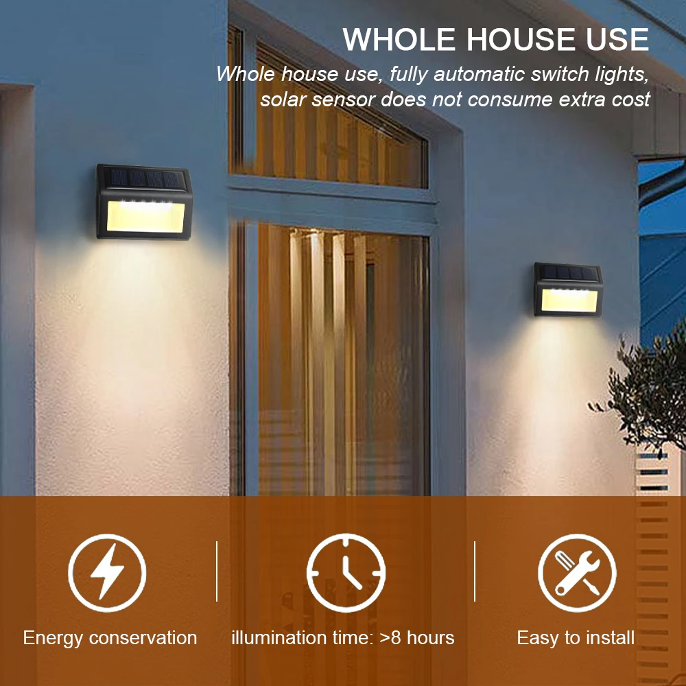 Luz Solar impermeable de montaje en pared, lámpara de alumbrado público, luz nocturna LED para jardín al aire libre, patio, escalera, 6LED