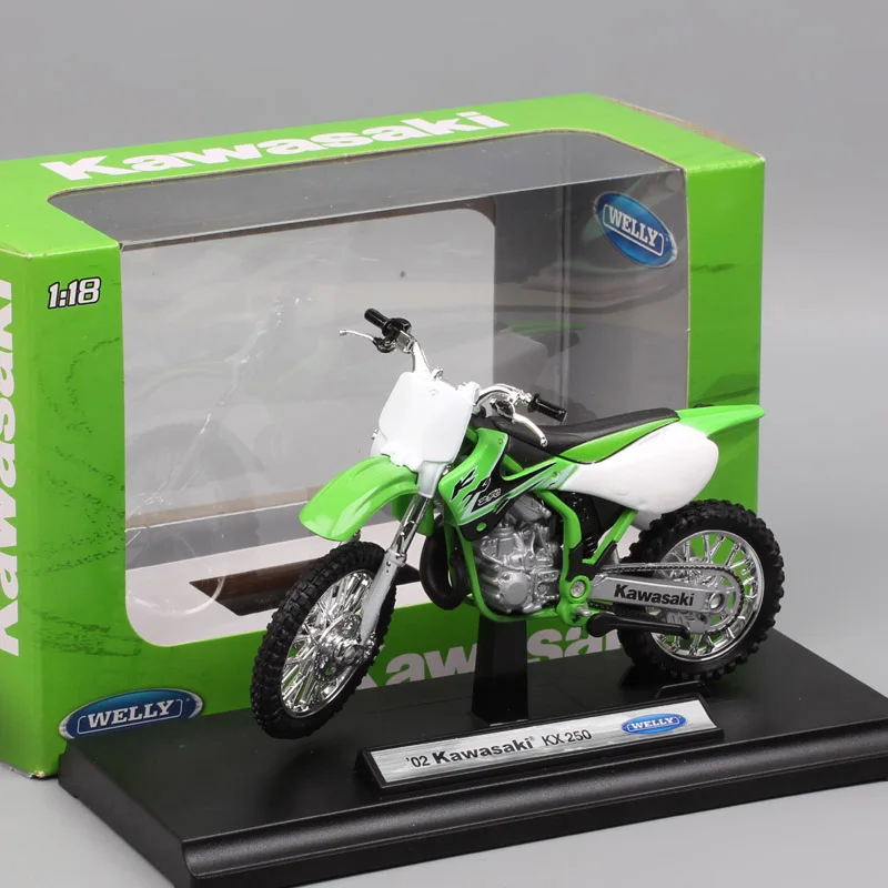 Welly 1/18 Scale Kawasaki KX250 2002 Motocross Bike Diecast Dirt Motorcycle Offroad Model Miniatures Green