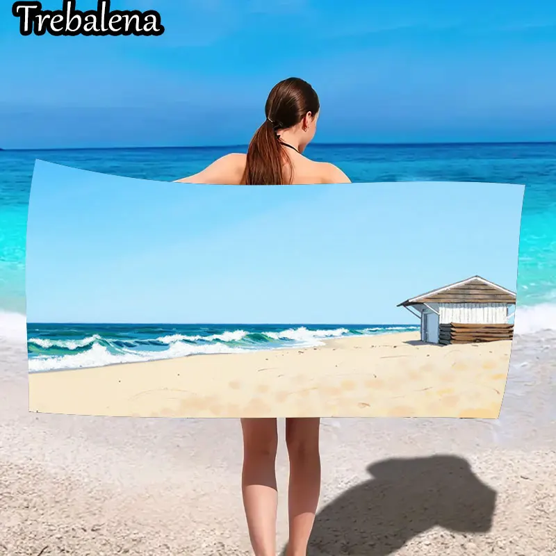 

30*60inch Ultra-Soft Beach Towel with Beach Hut Ocean View Large Soft Towel