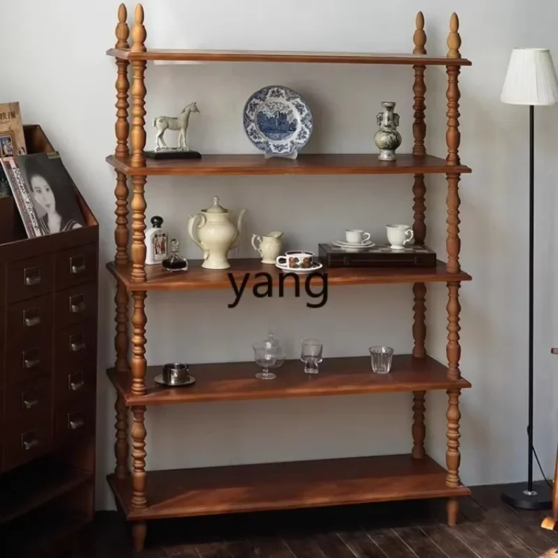 LMM1 retro floor-to-ceiling living room solid wood small apartment display wall rack storage multi-layer bookshelf medieval