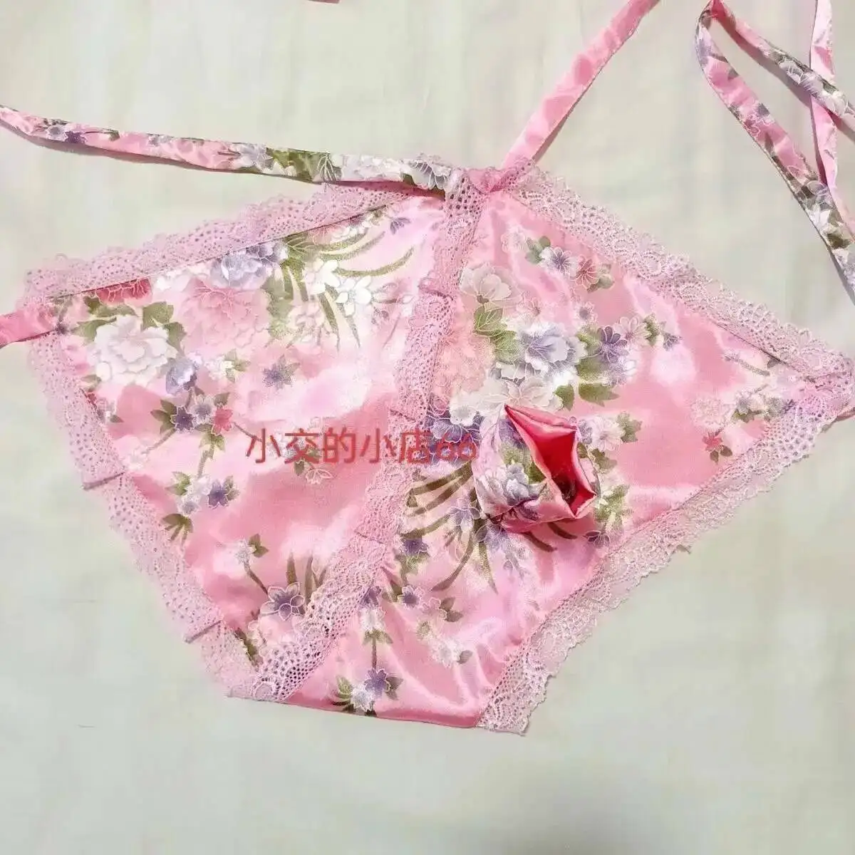 width23cmlength57cm Floral Print Men Lace Up Lingerie Panties Plus Size Underwear Sexy Medium Waist briefs