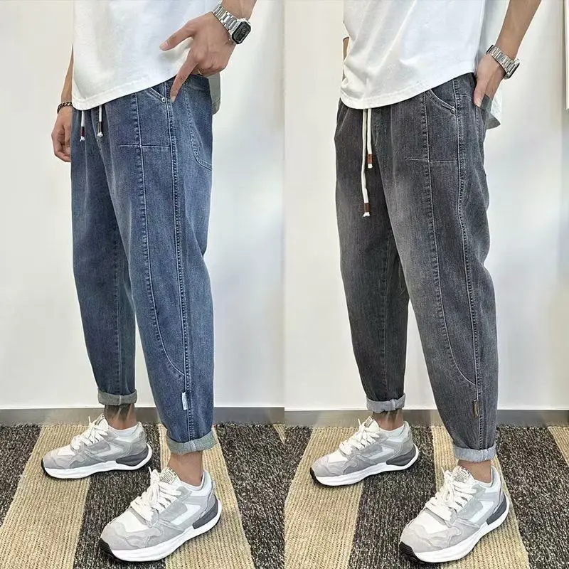 

2024 Men Spring Autumn New Fashion Loose Fit Harem Jeans Pants Male Baggy Denim Trousers Men's Casual Ankle-Length Pants F656