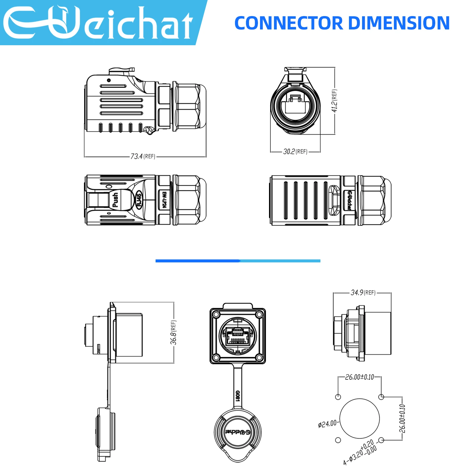 LP24 RJ45 Waterproof Connector IP68 Industrial Circular Aviation Date Connector Plug Without Cable