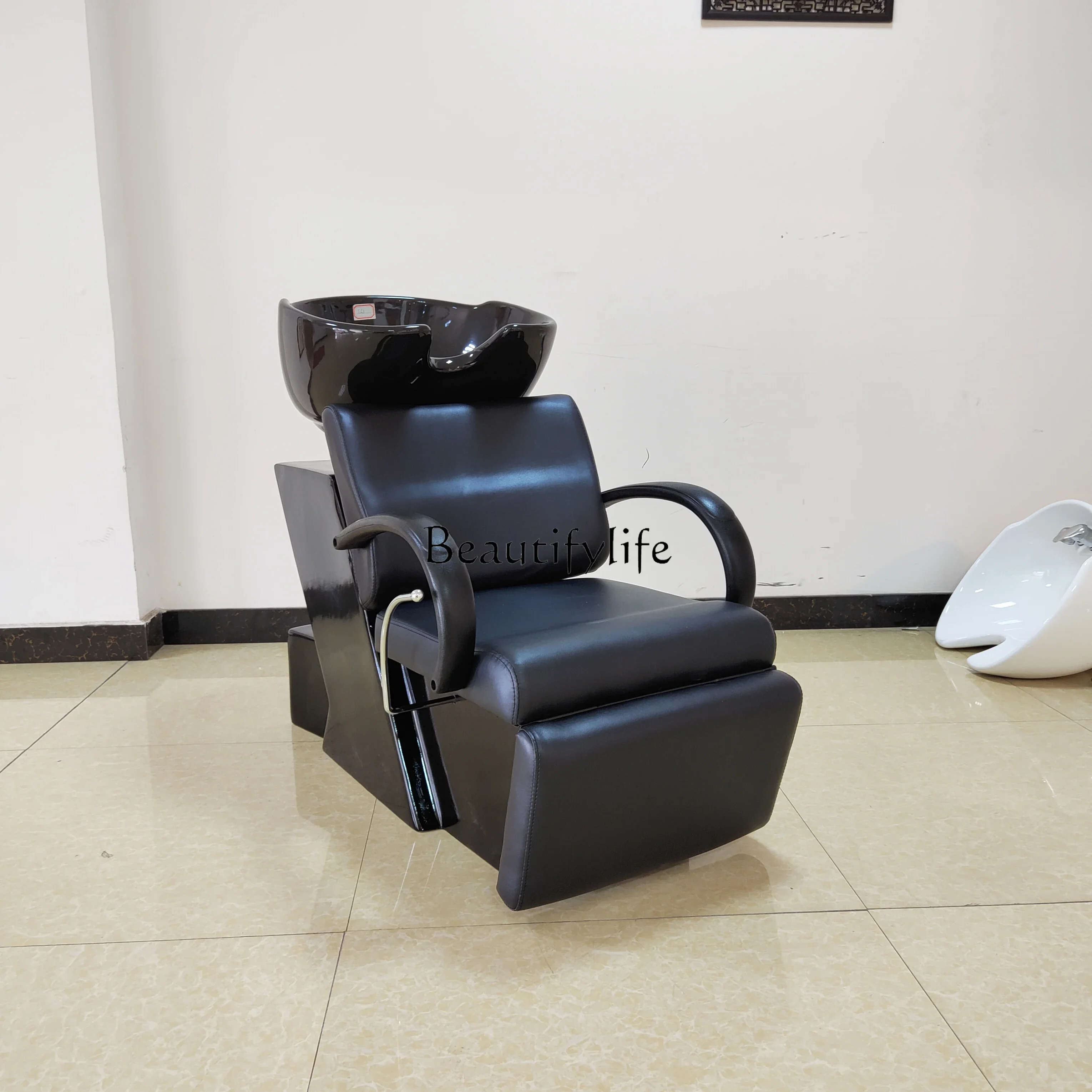 Barber Shop Ceramic Basin for Hair Washing Station Lying Half Flushing Bed