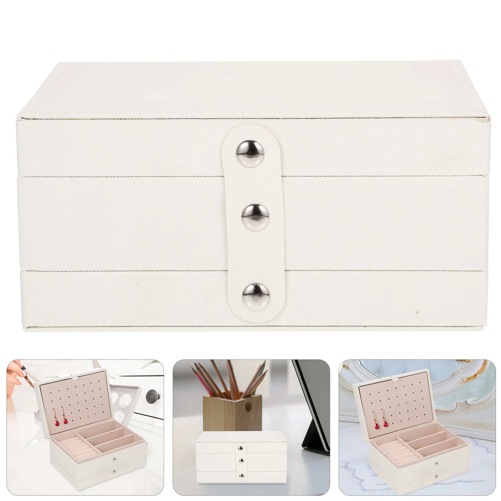 

Jewelry Organizer Box Portable Case Desktop Jewelry Holder Earrings Rings Storage Easy Clean Multiple Compartments