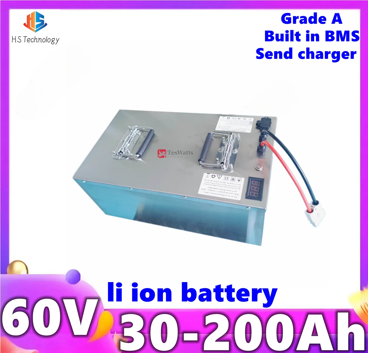 

Li ion Battery 60V 50Ah 90Ah 100Ah 150Ah 180Ah 200Ah 300Ah Batteria for 3KW 6KW Scooter Tricycle Motorcycle EV,RV，AGV Forklift