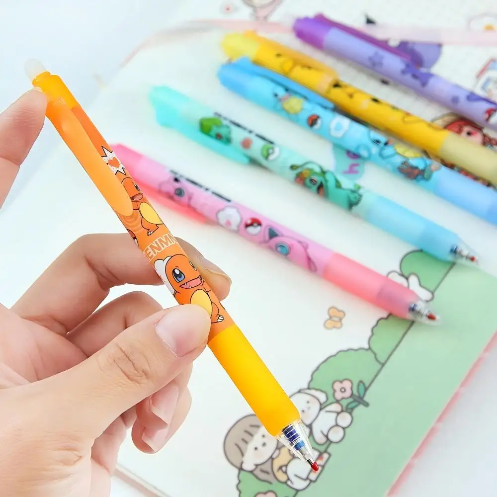Random 6/12/24pcs Pokemon 0.5mm Blue Ink Erasable Neutral Pens Cute Student School Supplies Cartoon Stationery Rubbable Pen view 5