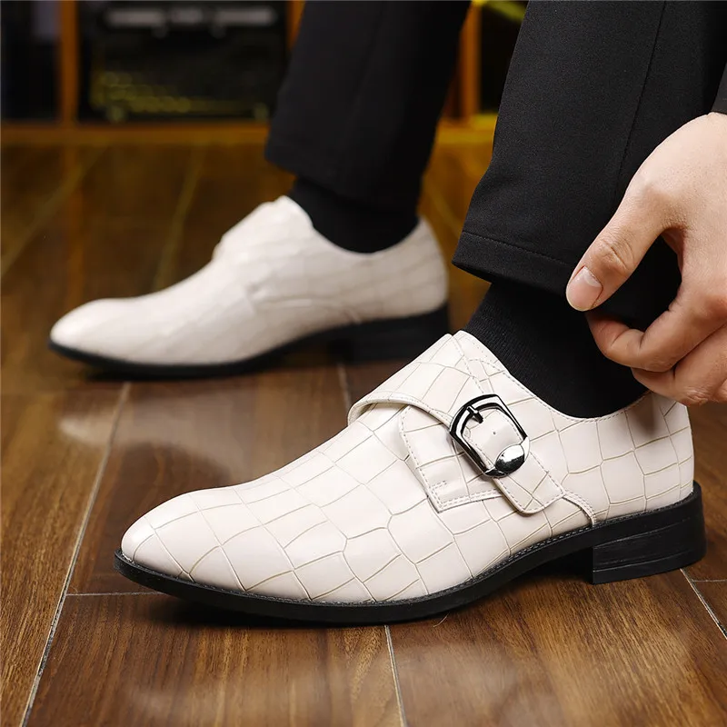 New Monk Strap Loafers For Men's Alligator Pattern Patent Leather Shoes Designer Formal Wedding Dress Homecoming Footwear
