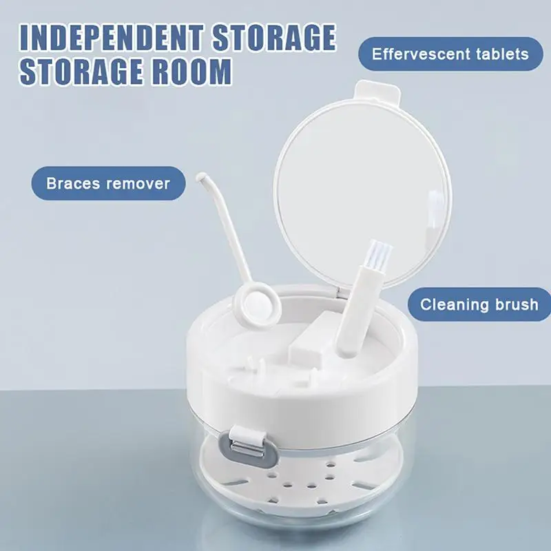 Portable 2 In 1 Multi-layer Denture Retainer Case With Clip-on Cap Cleaning Storage Box With Cleaning Brush No-Leak Oral Box