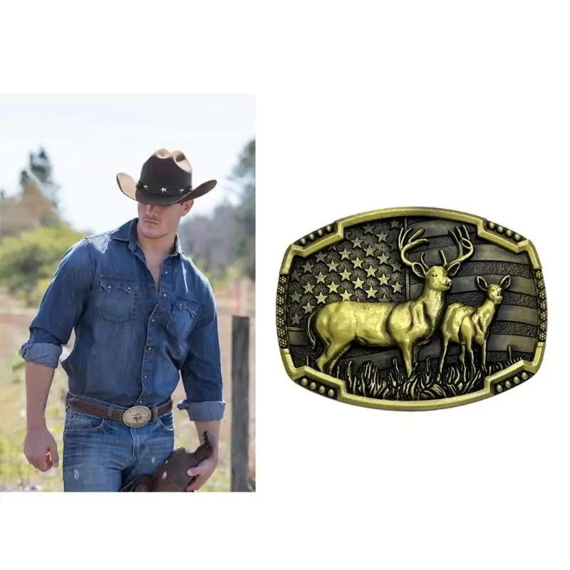

652F Cowboy Elk Belt Buckle Metal Gold/Silver Color Rock Belt Link Buckle Unisex Belt Buckle DIY Supplies